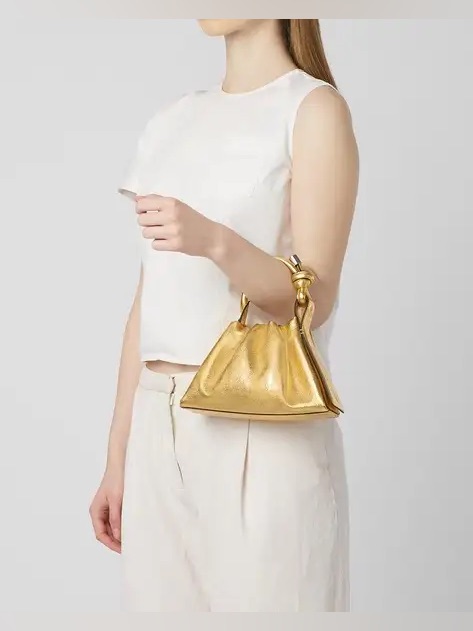 Behno New York Tina Baguette Mini Crinkle Ruched Bag Gold — image 4 of 8